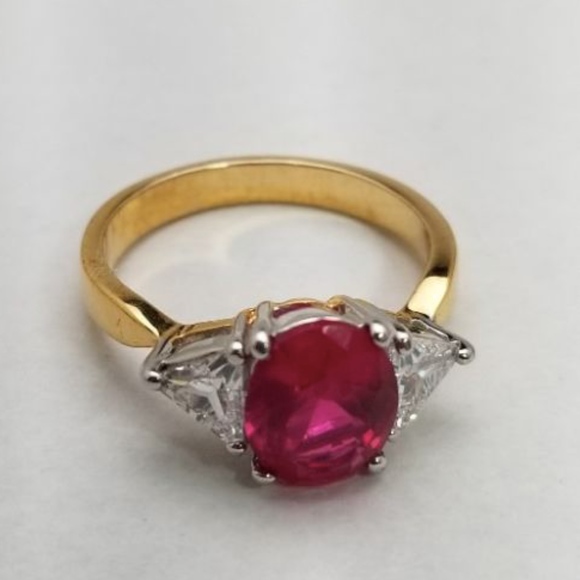 Gold Plated Cocktail Ring Cubic Zirconia Size 5 Red Stone Valentines day - Picture 6 of 9